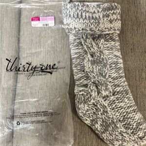 Thirty-One Gray Cable Knit Stocking
